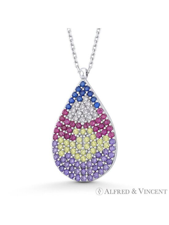 Alfred & Vincent Jewelry - Tear-Drop Pear Shape Design CZ Fashion Pendant in .925 Sterling Silver